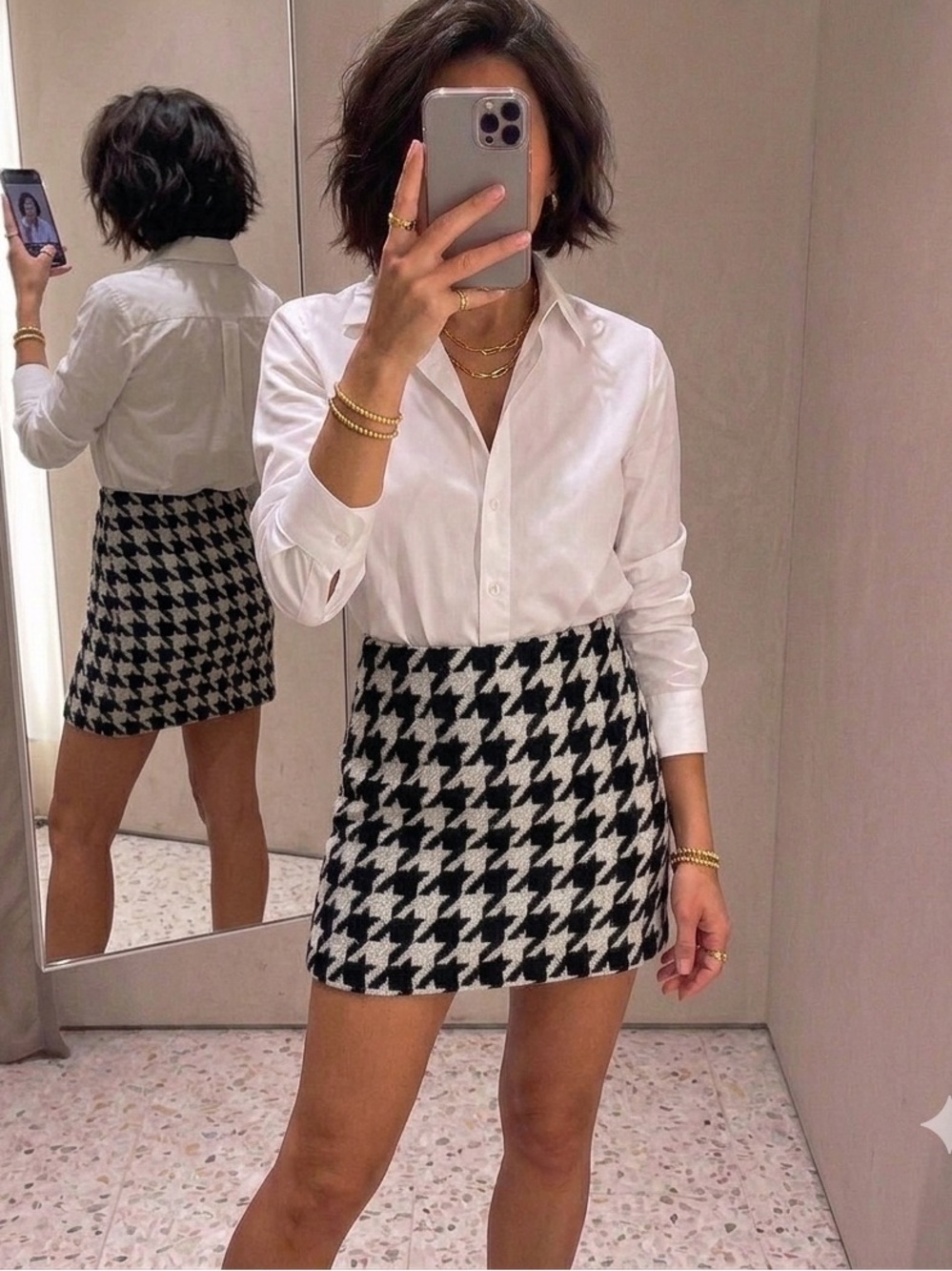 H&M Black and White Houndstooth Mini Skirt